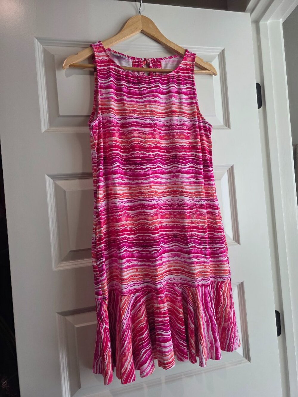 Tommy Bahama Pink White Stripes Waves Swim Cover Dress Ruffles 2 Pockets Resort